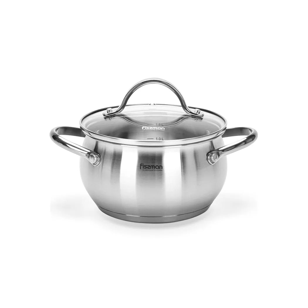 Martinez Series Stainless Steel Casserole with Glass Lid and Multi-Layered Induction Bottom in Silver Color, 3.5ltr. Capacity and 20 x 11 cm