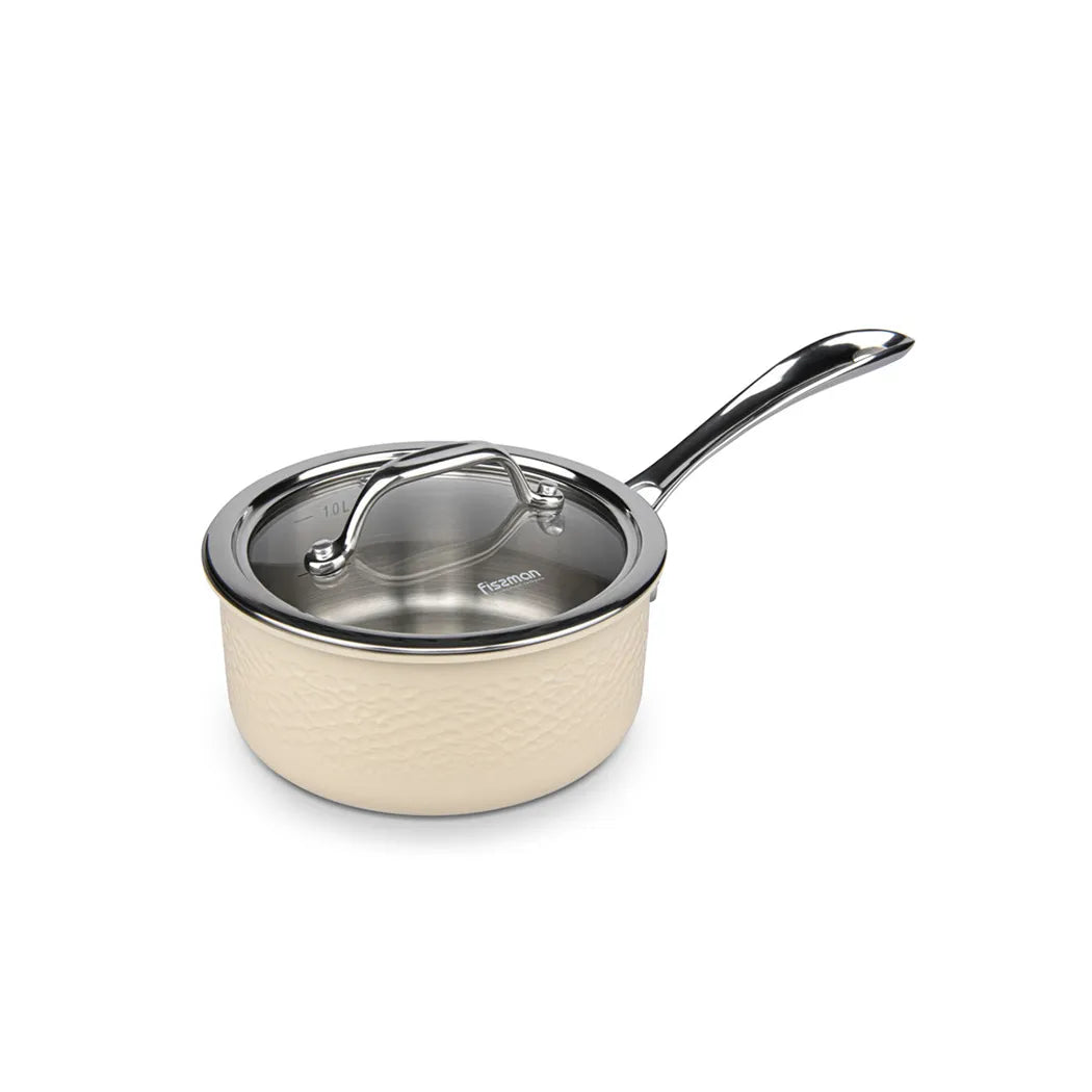 Brigette Series Stainless Steel Sauce Pan with Glass Lid in Beige Color, 1.4ltr. Capacity and 16 ? 7.5 cm