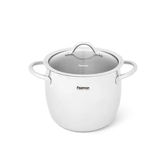 Stainless Steel Stockpot with Glass Lid and Induction Bottom in Silver Color, 7.7ltr. Capacity and 22 x 18.7 cm