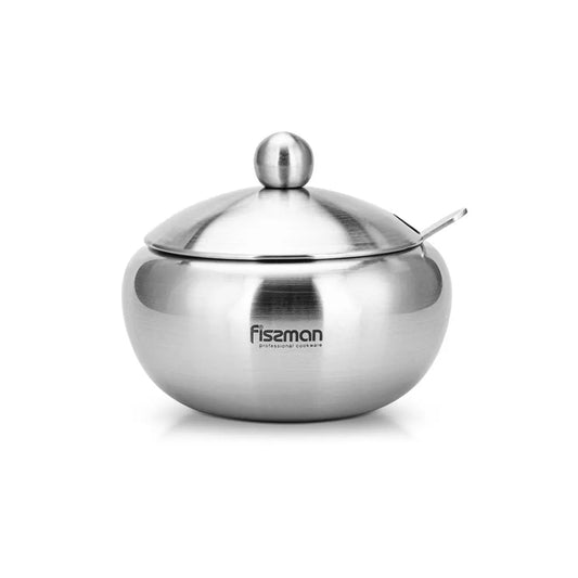 Stainless Steel Sugar Bowl with Lid & Spoon in Silver Color, 460 ml