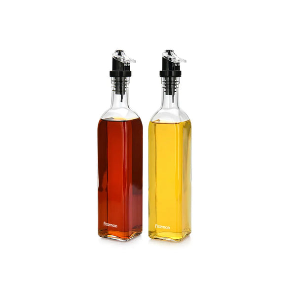 2-Piece Glass made Oil And Vinegar Bottle Set in Clear/Black Color, 250 ml