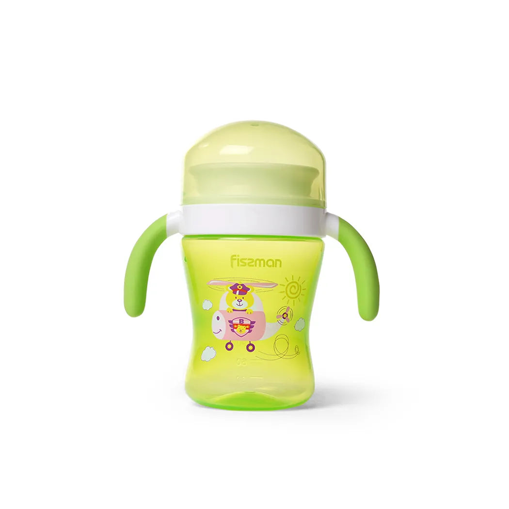 Fissman Baby Feeding Bottle with Handle 240ml. Food Grade Plastic with Non Drip Silicone Nipple And Non Spill