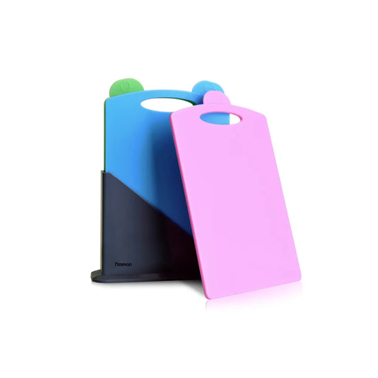 3-Piece Plastic made Index Chopping Board Set in Green/Pink/Blue Color, 32 x 18 cm