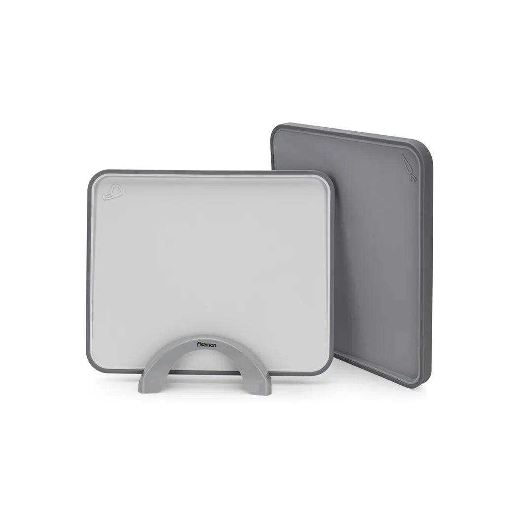 2-Piece Thermoplastic made Index Chopping Boards with Holder in Grey Color, 34 x 28 cm