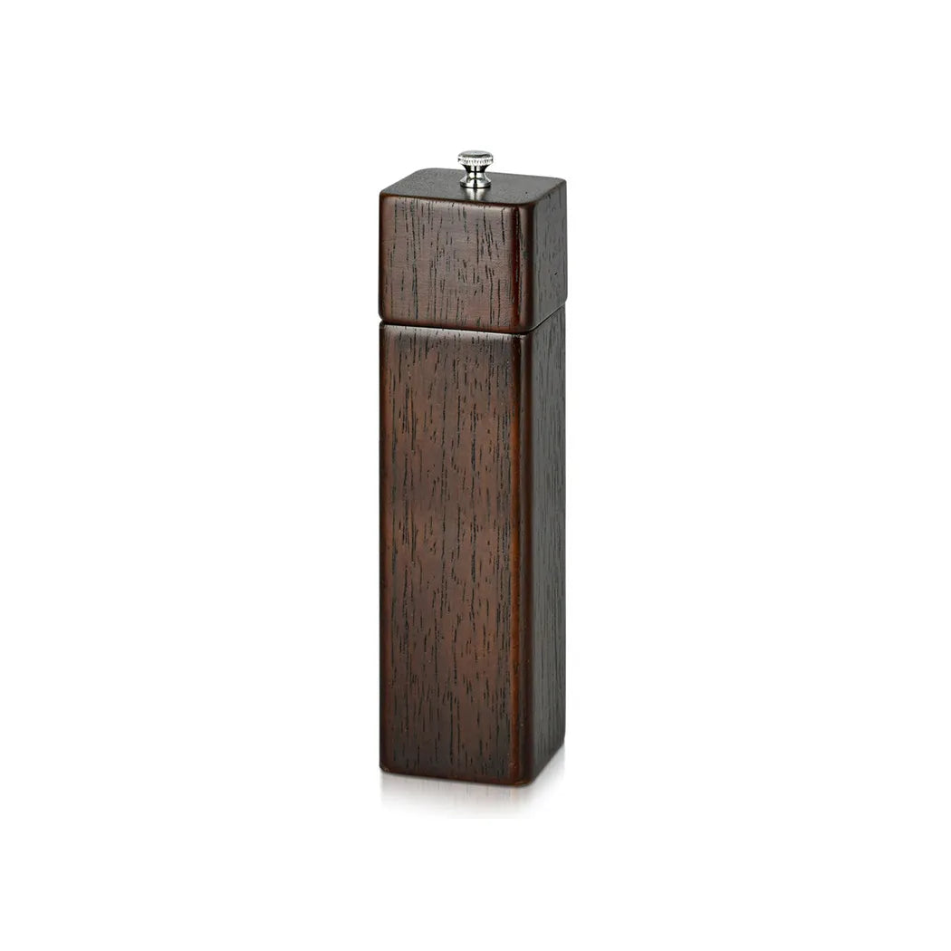 Square Shaped Rubber Wood made Pepper Mill in Dark Brown Color, 21.5 x 5 cm