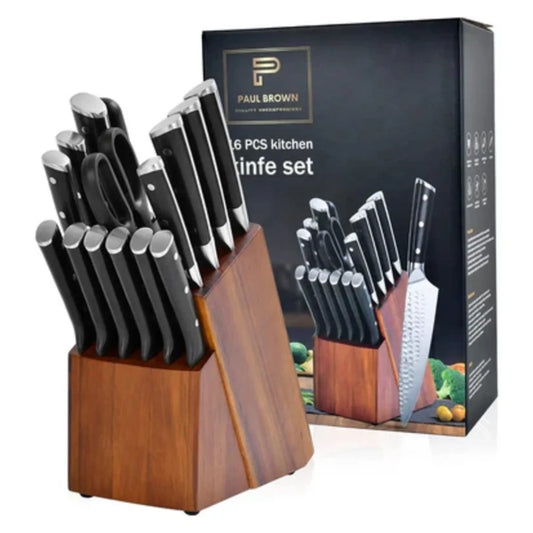 Kitchen Knife Set With Wooden Block 16 Pieces, Ultra Sharp Stainles Steel Knive & Scissor With Ergonomic Handle