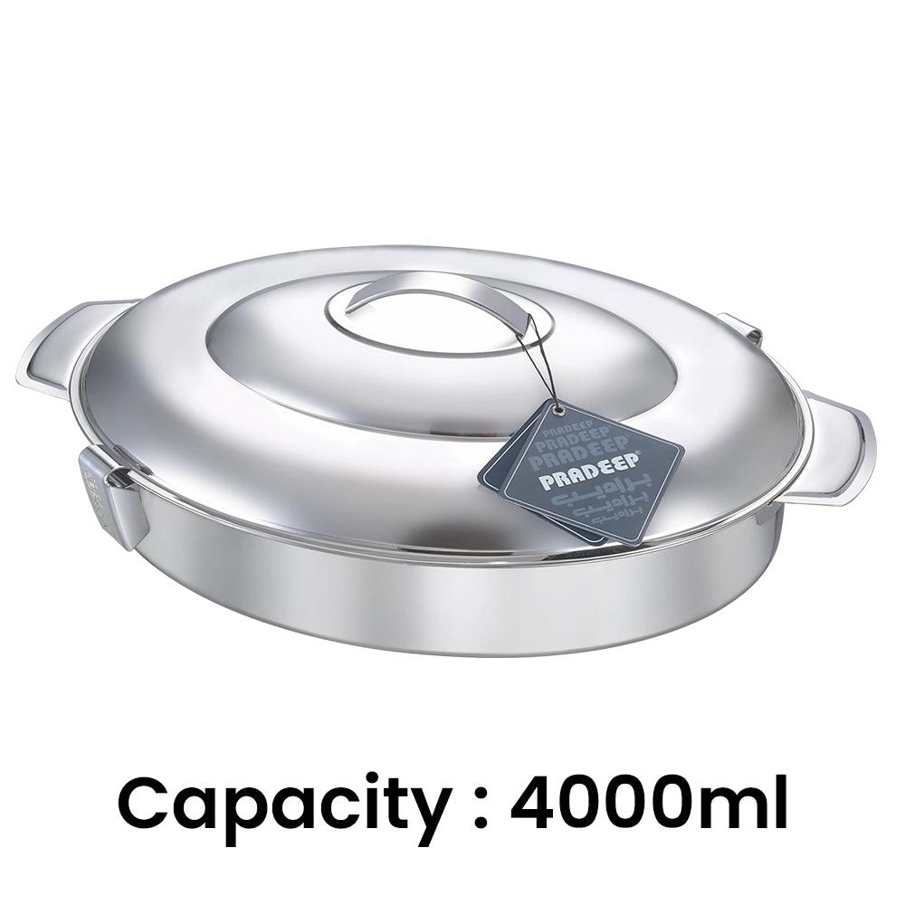 Pradeep Ellipse Stainless Steel Hot Pot Plain, 4000 ml - HorecaStore