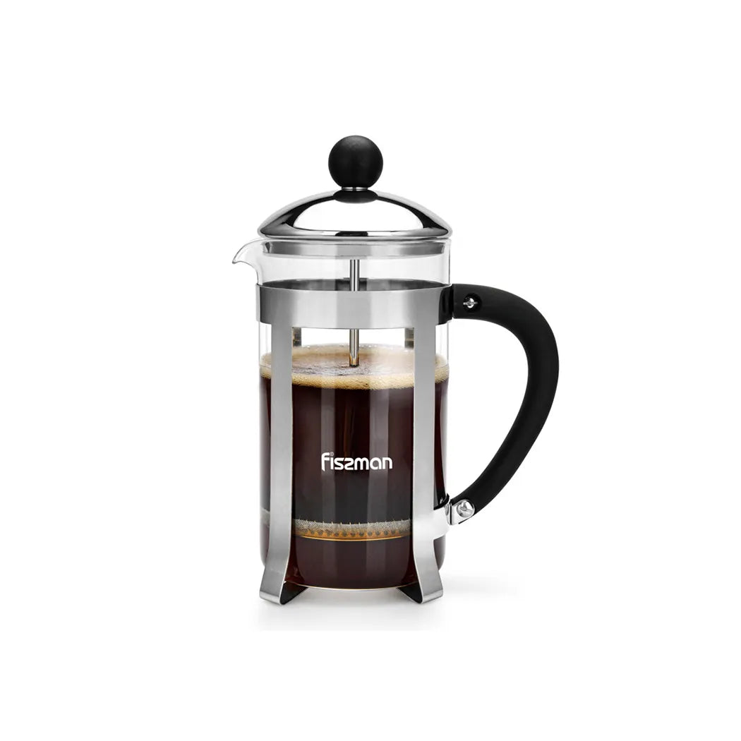 FREDDO Series Borosilicate Glass French Press Coffee Maker in Silver/Clear Color, 600 ml