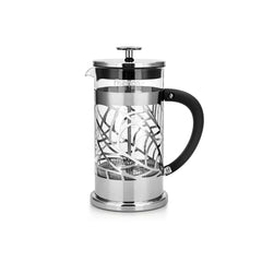 BICERIN Series Borosilicate Glass French Press Coffee Maker in Silver/Clear Color, 1 ltr.