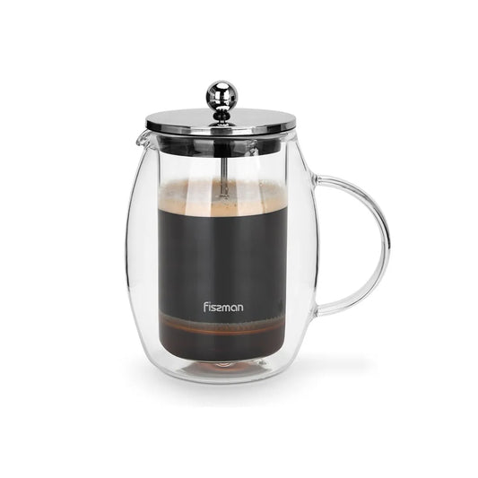 Borosilicate Glass Double wall French Press Coffee Maker with Elegant Design, 600 ml