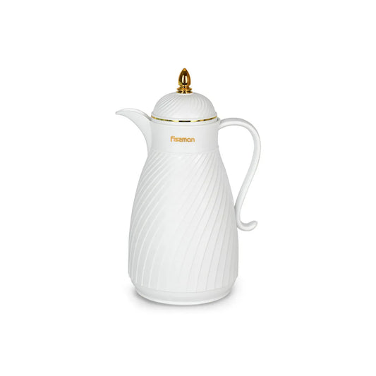 Vacuum Flask with Insulated Jug and Arabic Dallah Design in White Color, 1 ltr.