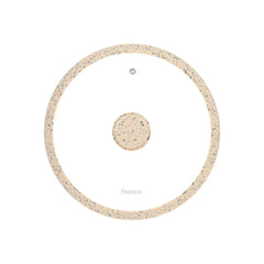 Glass Lid Arcades with Marble Design Silicone Rim in Cream Color, 26 cm