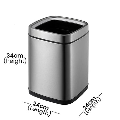 Aquaeco Brushed Stainless Steel Open Top Waste Bin, Capacity 9 Liter - HorecaStore