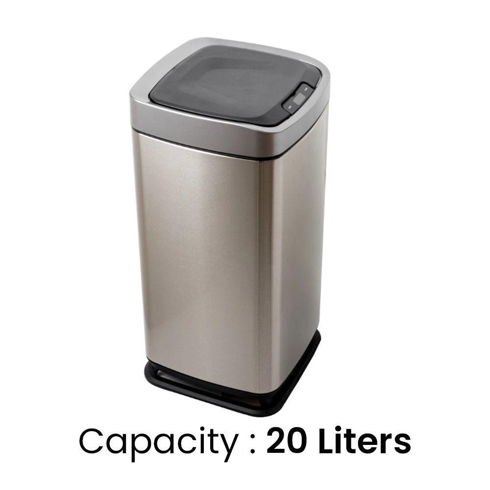 Aquaeco Brushed Stainless Steel Touchless Waste Bin With Sensor & Touch Button, Capacity 20 Liter - HorecaStore