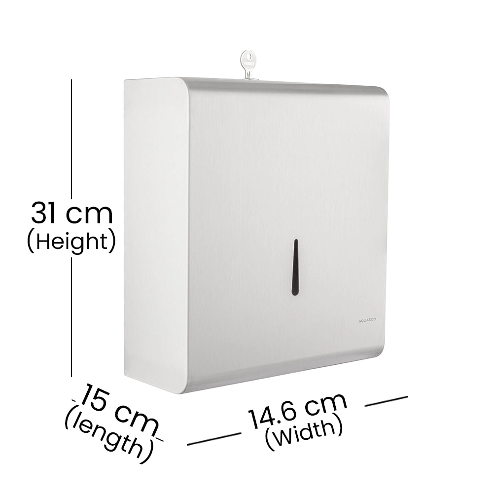 Aquaeco Ix304 Brushed Satinless Steel Wall Mounted Paper Towel Dispenser with Cylinder Lock and Key, 27x11x30 cm