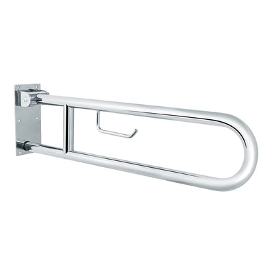 Aquaeco Ix304 Polished Stainless Steel Fold Down Grab Bar With Toilet Roll Holder, 10x80x23 cm