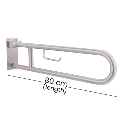 Aquaeco Ix304 Brushed Stainless Steel Fold Down Grab Bar With Toilet Roll Holder, 10x80x23 cm