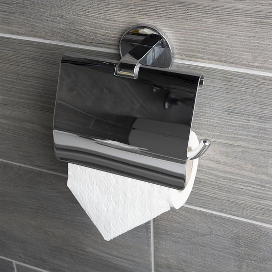 Aquaeco Chrome Windemere Toilet Roll Holder With Cover, 12.5x4.5x11.5 cm