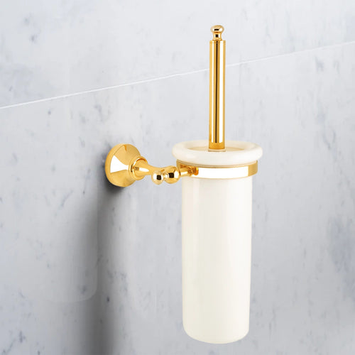 Bagnodesign Gold Ellington Wall Mounted Ceramic Toilet Brush And Holder, 15x12.5x36 cm