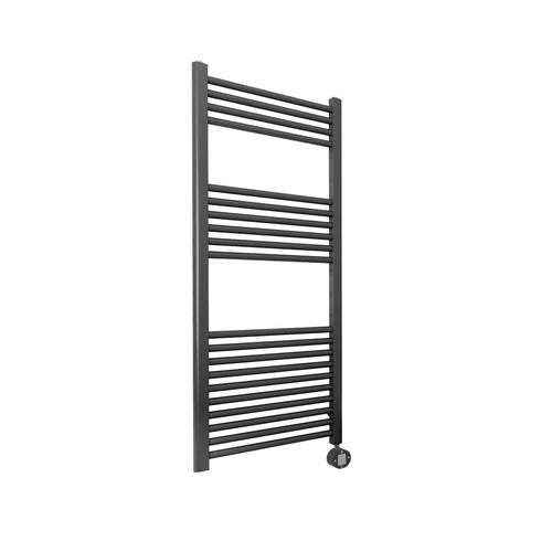 Bagnodesign Anthracite Universal Heated Towel Rail With Matt Black Thermostat Heating Control, 50x8.45x120 cm