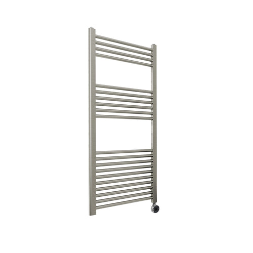 Bagnodesign Brushed NIckel  Universal Heated Towel Rail With Matt Black Thermostat Heating Control, 50x8.45x120 cm