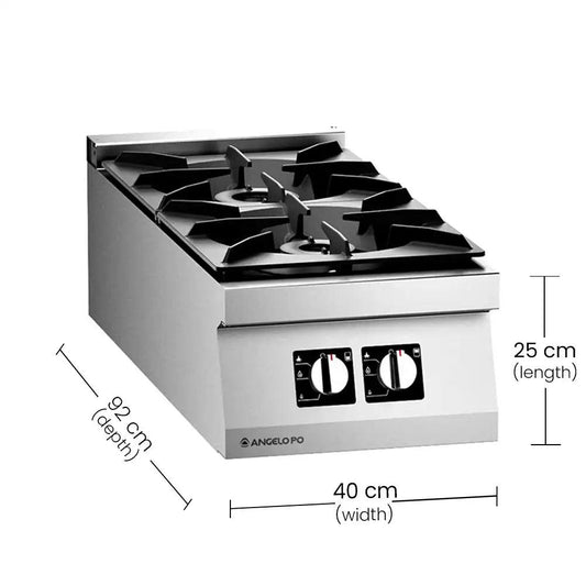 Angelo Po 0N0FAA Gas Cooking Range 2 Burners, Gas power 17 kW, 40 X 92 X 25 cm - HorecaStore