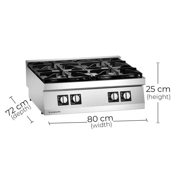 Angelo 1S0FA0 Gas Cooking Range 4 Burners, Gas Power 23.5 kW, 80 X 72 X 25 cm - HorecaStore