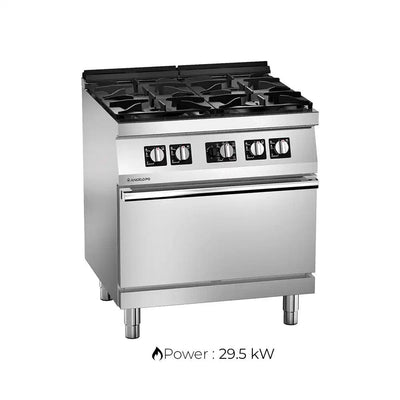 Angelo Po 1S1FA0G Gas Cooking Range 4 Burners With Gas Static Oven, Gas power 29.5 kW, 80 X 72 X 90 cm - HorecaStore