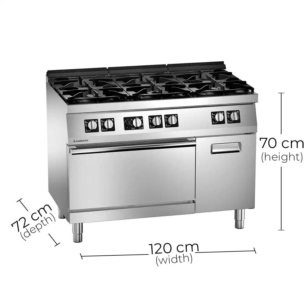 Angelo Po 2S1FA0G Gas Cooking Range 6 Burners With Gas Static Oven And Cabinet , Gas power 40 kW, 120 X 72 X 90 cm - HorecaStore