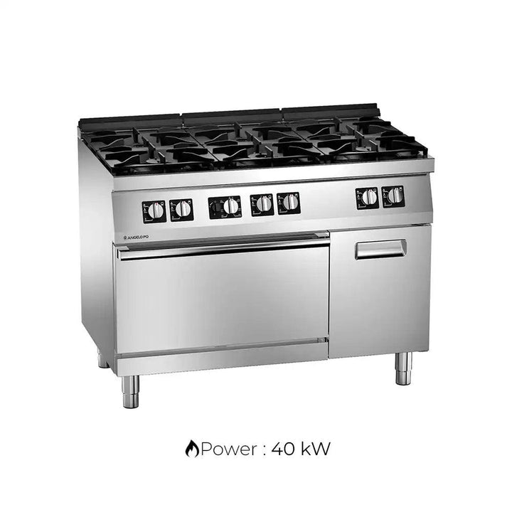 Angelo Po 2S1FA0G Gas Cooking Range 6 Burners With Gas Static Oven And Cabinet , Gas power 40 kW, 120 X 72 X 90 cm - HorecaStore