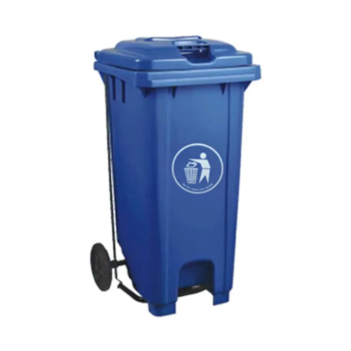 THS CNC100 Blue Plastic Garbage Bin With Wheel And Centre Pedal 100L