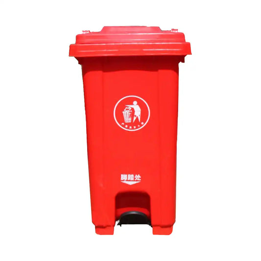 THS CNC100 Red Plastic Garbage Bin With Wheel And Centre Pedal 100L