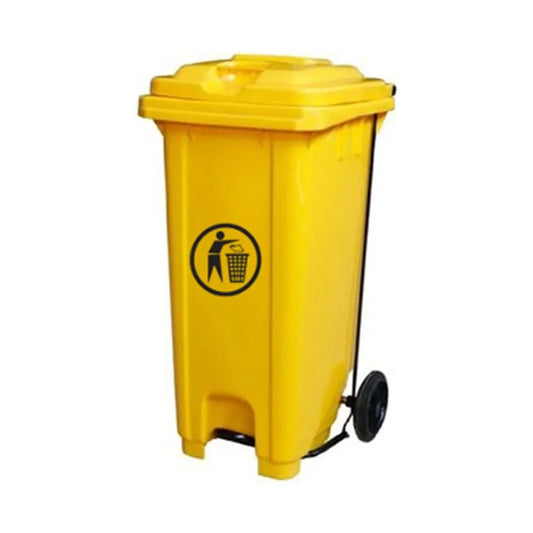 THS CNC100 Yellow Plastic Garbage Bin With Wheel And Centre Pedal 100L