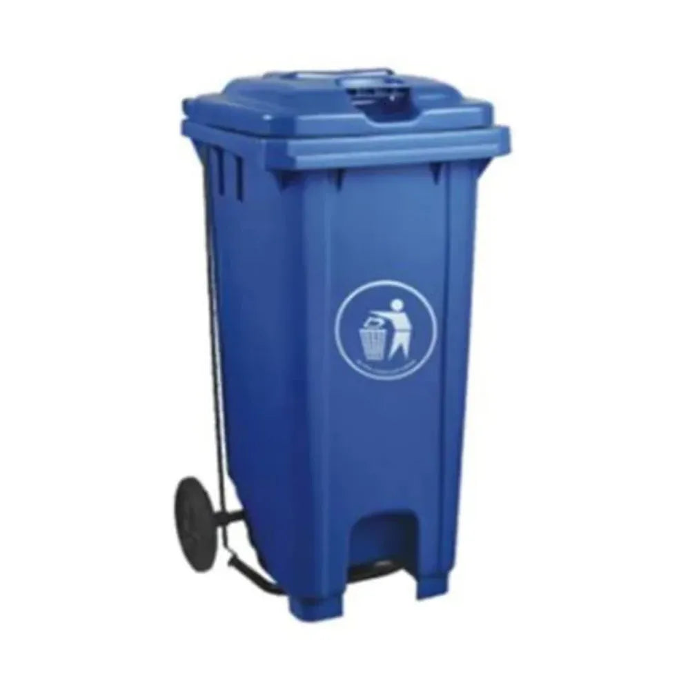 THS CNC120 Blue Plastic Garbage Bin With Wheel And Centre Pedal 120 L