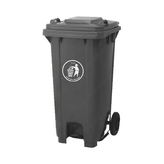 THS CNC120 Grey Plastic Garbage Bin With Wheel And Centre Pedal 120 L