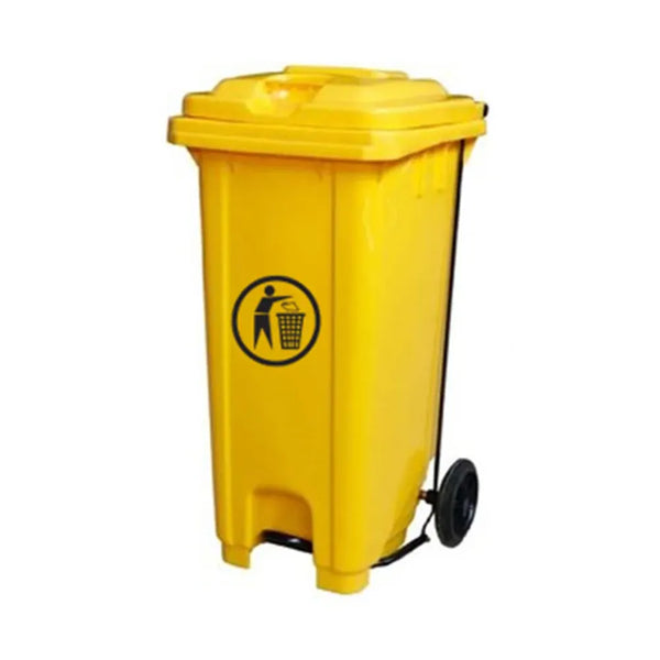 THS CNC120 Yellow Plastic Garbage Bin With Wheel And Centre Pedal 120 L