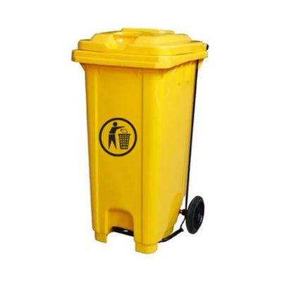 THS CNC120 Yellow Plastic Garbage Bin With Wheel And Centre Pedal 120 L