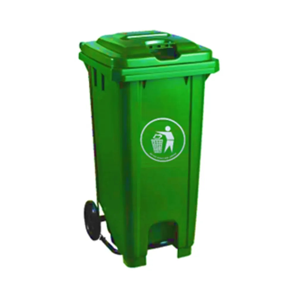 THS CNC240 Green Plastic Garbage Bin With Wheel And Centre Pedal 240 L