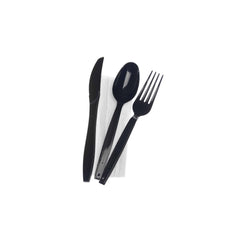 Hotpack Heavy Duty Black Cutlery Set of Spoon+ Fork+ Knife+ Napkin, 250 PCs