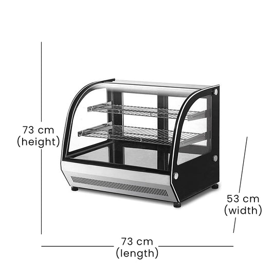 Lava Inox Curved Glass Cake Display Chiller with 2 Shelves, 200 W, 70 x 53 x 73 cm