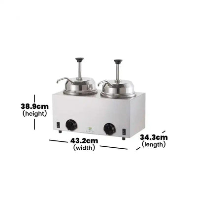 server usa fsp 84990 hot topping twin pump ladle warmer stainless steel thermostats heat control 38 9 x 43 2 x 34 3 cm 2 x 2 8 liter jars 1000 w