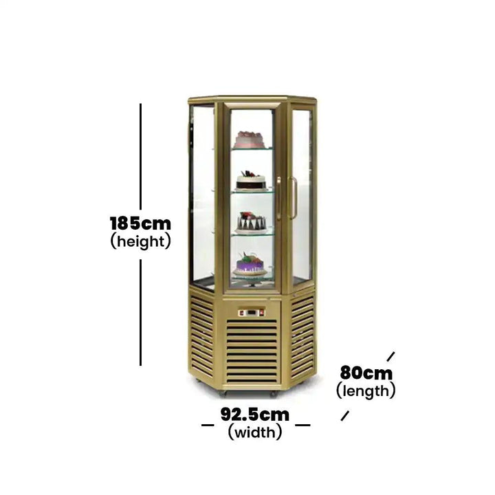 fg600l2 a1 dessert showcase four sided glass door rotary cake display cabinet upright refrigerator painted steel coating 92 5 x 80 x 185 cm