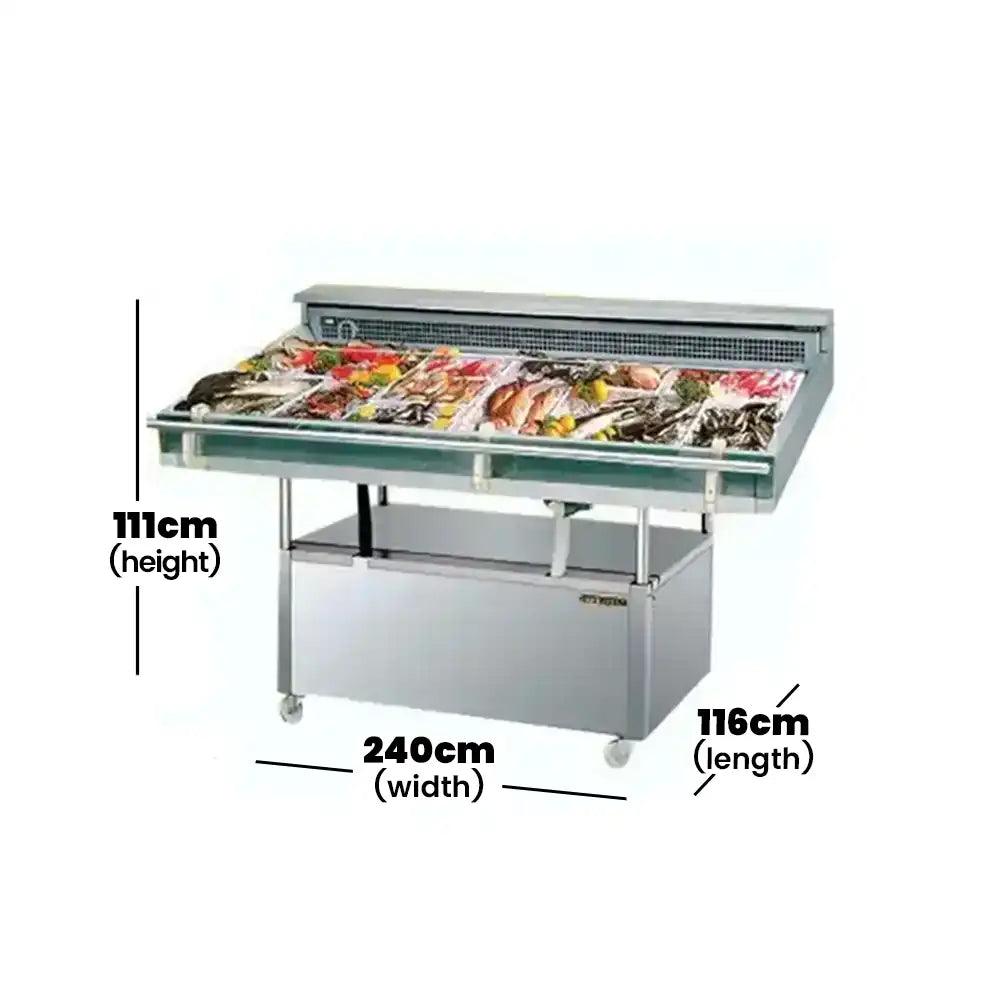 Berjaya FDC6 Electric 6 Shelves Fish Display Chiller 150 L, Power 475-525W, 180 X 116 X 111 cm - HorecaStore