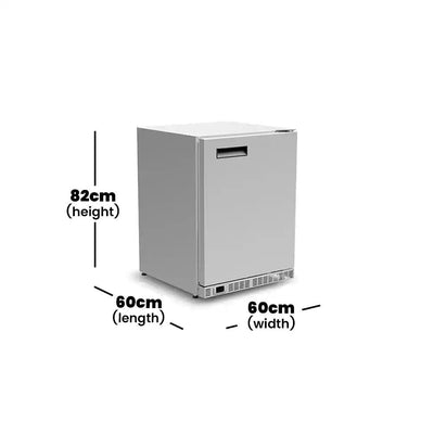 inofrigo hkc0150 under counter chiller precise temperature control air cooled and frost free stainless steel structure self closing door 60 x 60 x 82 cm 2 shelves