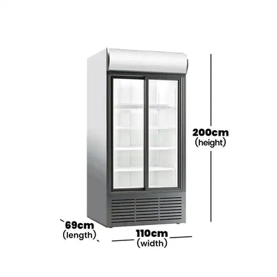 Coldera CL 900 SLDC Electric Double Sliding Door Visi Cooler With Canopy 852 L, Power 220-240V/50Hz, 110 X 69 X 200 cm - HorecaStore