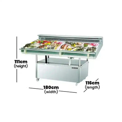 Berjaya FDC4 Electric 4 Shelves Fish Display Chiller 100 L, Power 428-472W, 120 X 116 X 111 cm - HorecaStore