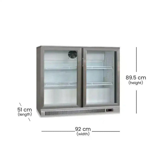 tecnocooler bc02sp stainless steel bar cooler 2 hinged doors 2 moveable shelves 201 liters capacity electric power 145w 92 x 51 x 89 5 cm