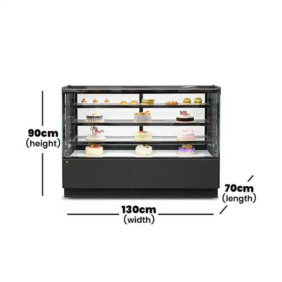 inofrigo fcs90r3m front flat glass cake display showcase with led light stainless steel mirror base 90 x 70 x 130 cm 3 shelves