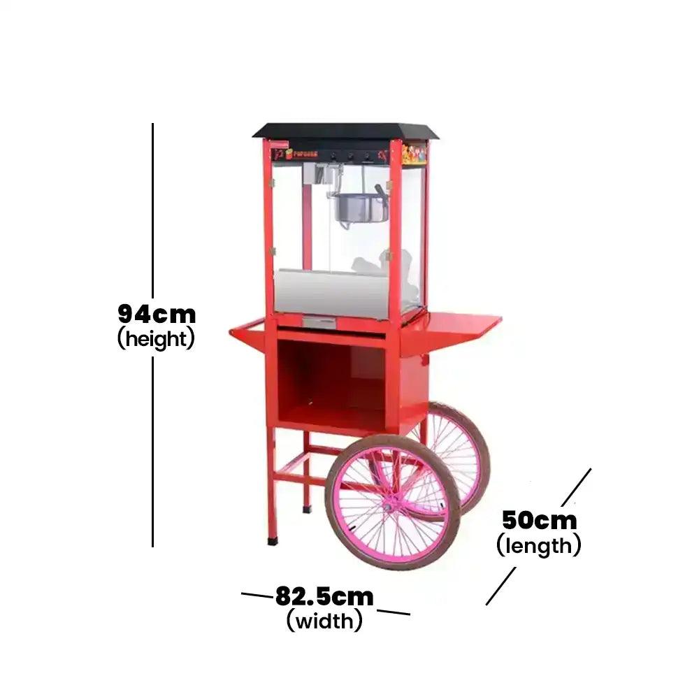 THS Stainless Steel Iron Coated Popcorn Machine Cart Trolley Red, 94 x 50 x 82.5   HorecaStore