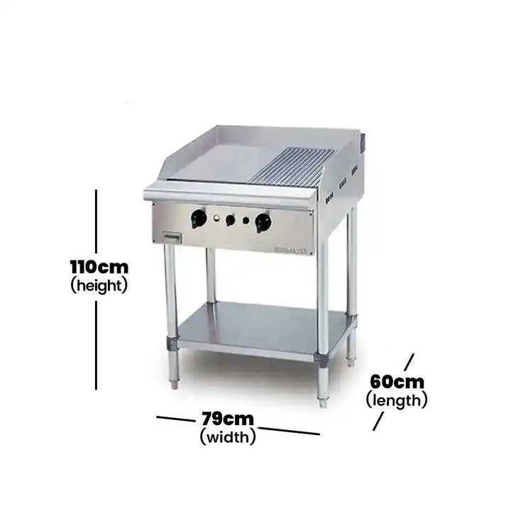 Berjaya GG2B12RFS-17 Gas Griddle Half Ribbed Freestanding With 2 Burner Cooking Surface, Power 15.236 kW - HorecaStore